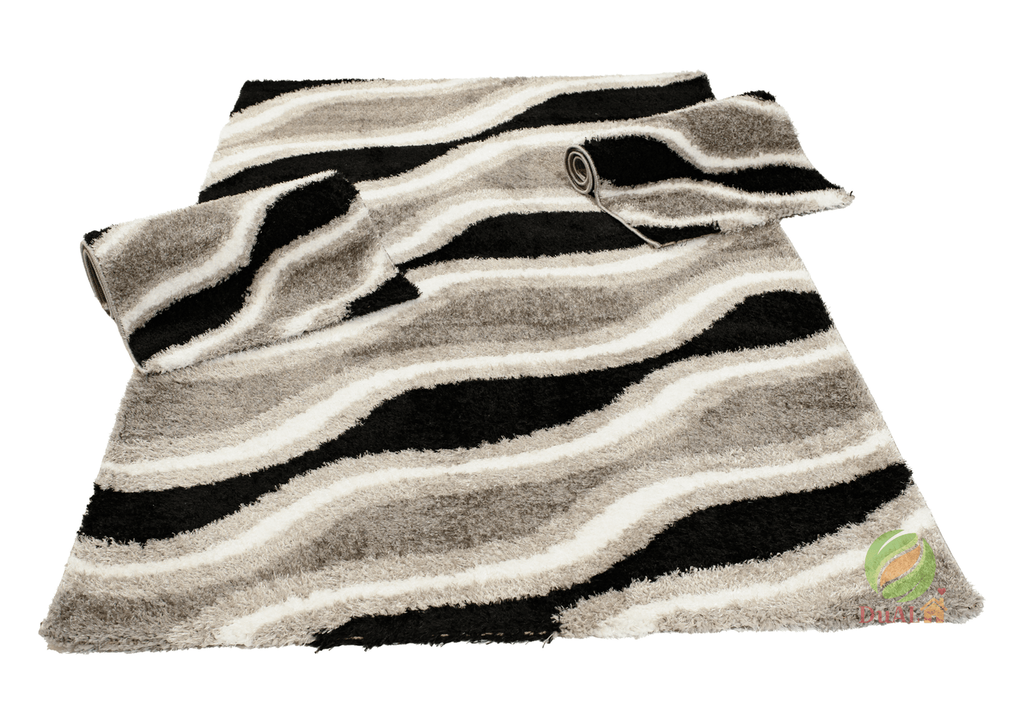 Set Covor Renk Veldo Gri - Negru, 3 covoare, 60x200 cm - 1 bucata, 60x140 cm - 2 bucati
