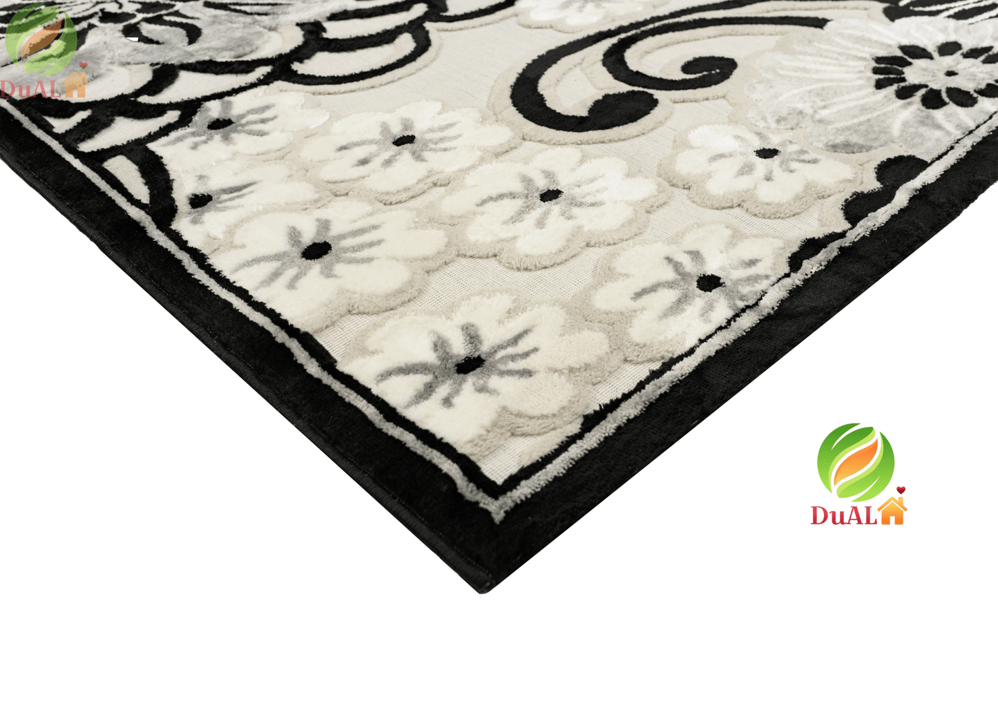 Set Covor Defne Carola Gri - Negru, 3 covoare, 140x210 cm - 1 bucata, 60x120 cm - 2 bucati