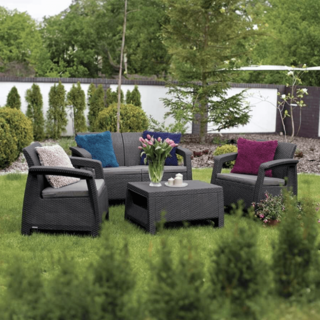 Set mobilier de grădină aspect ratan sintetic – 4 piese, design elegant și confortabil