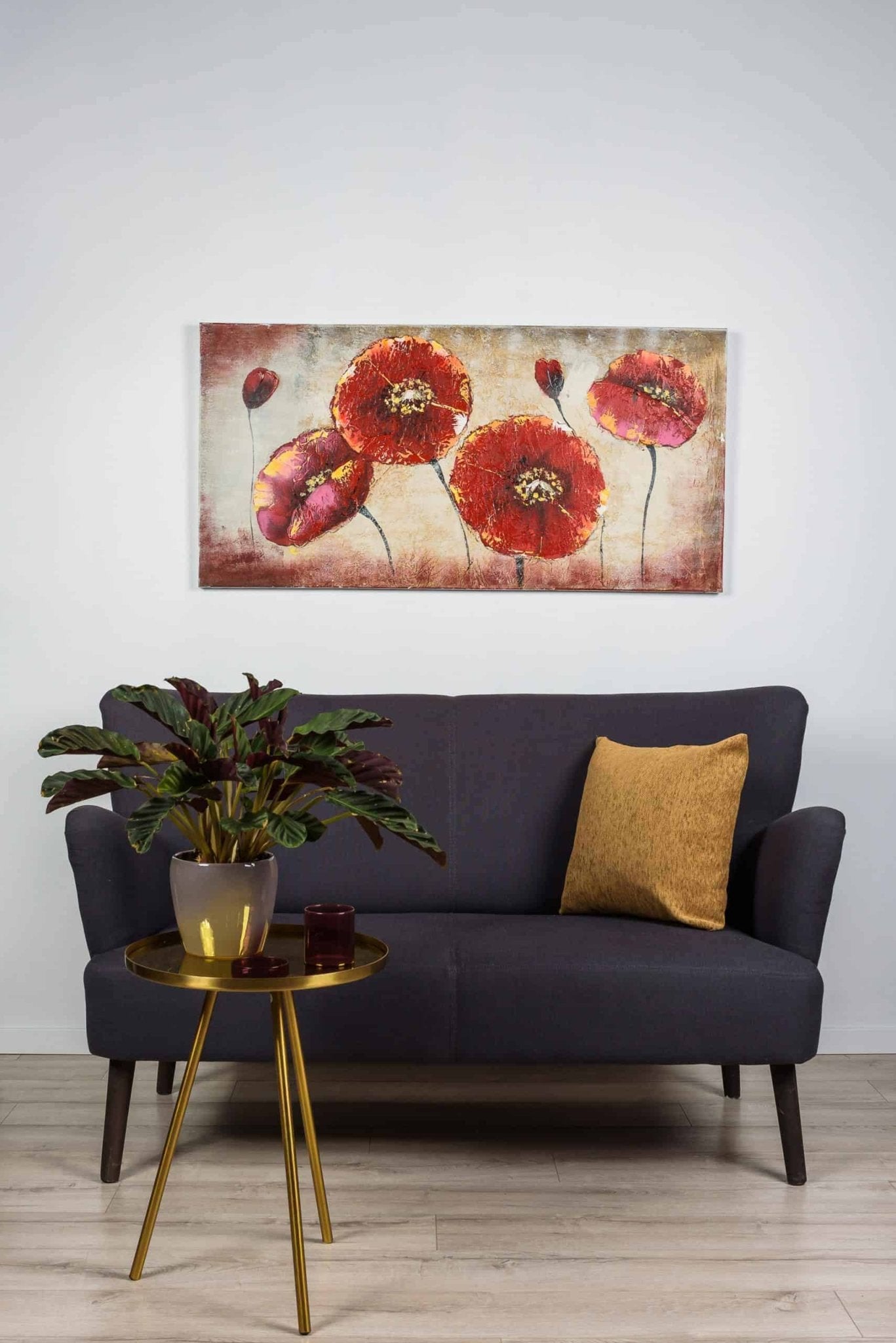 Tablou Pictat Manual Camp cu flori, 60x120 cm, FSC 100%