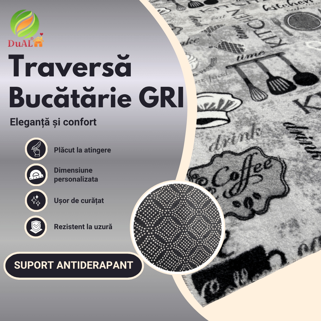 Traversa Antiderapanta Bucatarie Gri, Metraj B