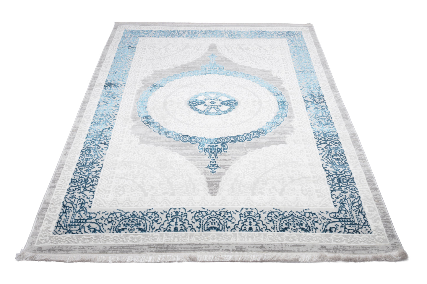 Covor Alye Gifro Gri-Albastru, 100x200 cm, Clasic