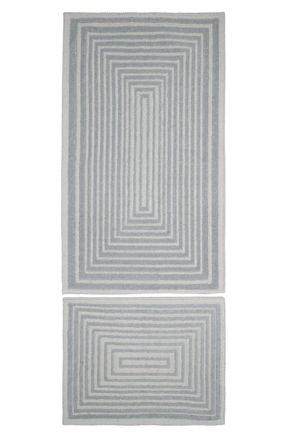 Set Covor Bumbac Frame Gri, 2 covoare, 55x100 cm - 1 bucata, 40x55 cm - 1 bucata