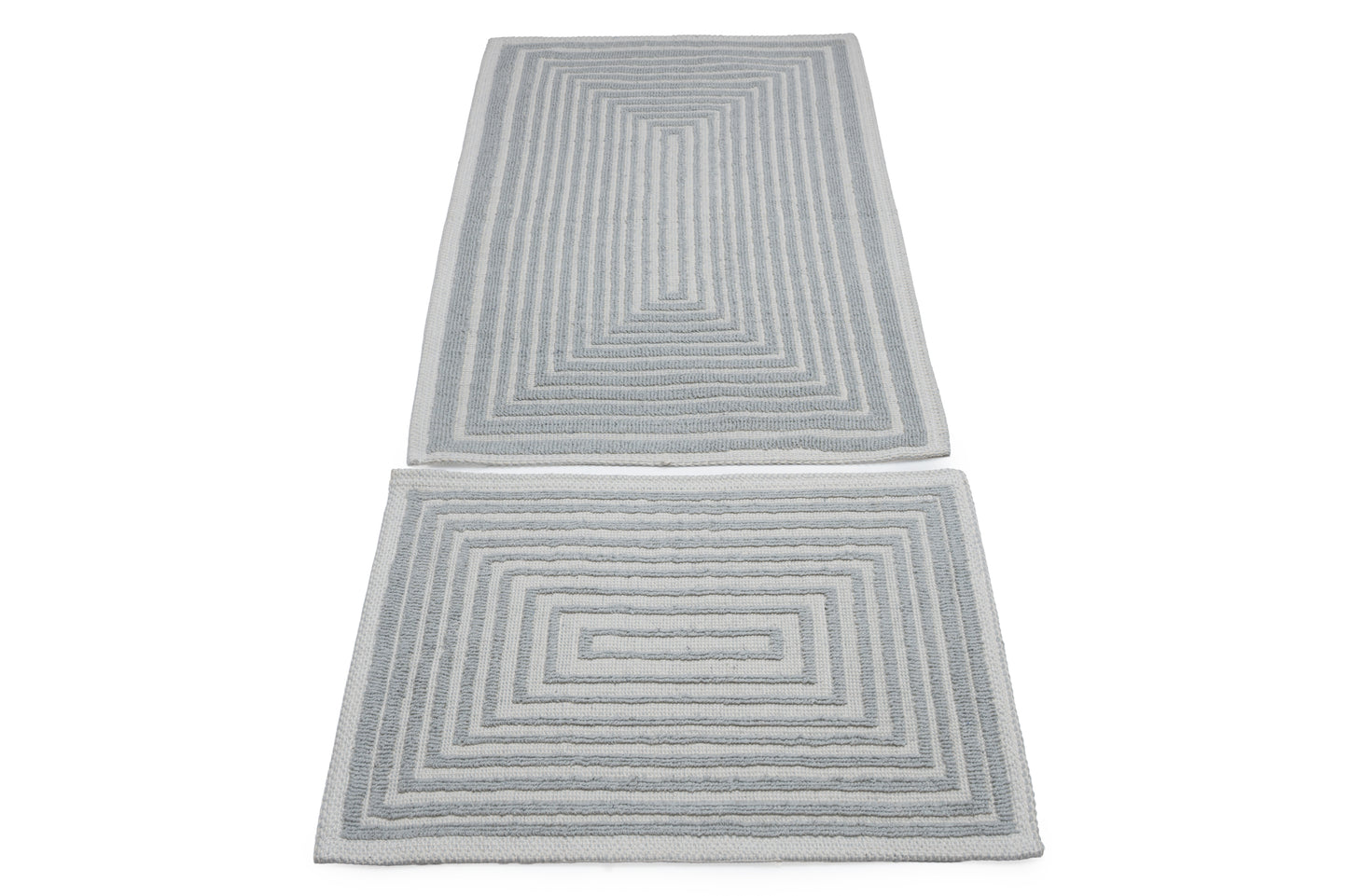Set Covor Bumbac Frame Gri, 2 covoare, 55x100 cm - 1 bucata, 40x55 cm - 1 bucata