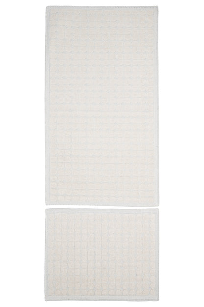 Set Covor Bumbac Pibo Bej, 2 covoare, 55x100 cm - 1 bucata, 40x55 cm - 1 bucata
