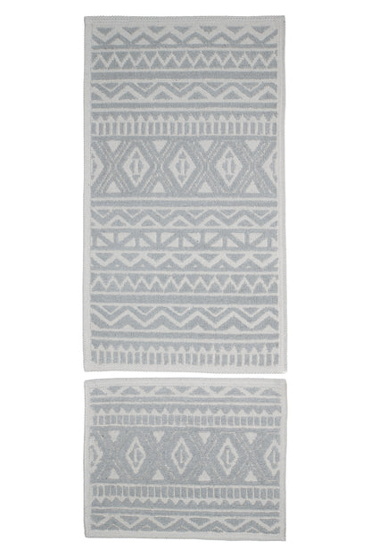 Set Covor Bumbac Trado Gri, 2 covoare, 55x100 cm - 1 bucata, 40x55 cm - 1 bucata
