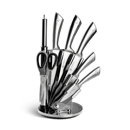 Kitchen Set 8 Pieces/5 Knives Rotary Holder Black/Red/Grey