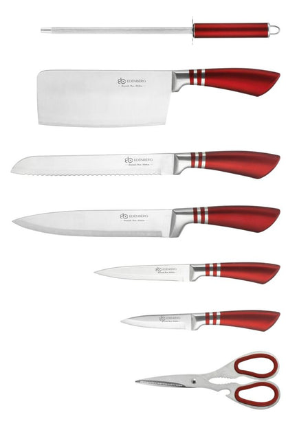 Kitchen Set 8 Pieces/5 Knives Rotary Holder Black/Red/Grey