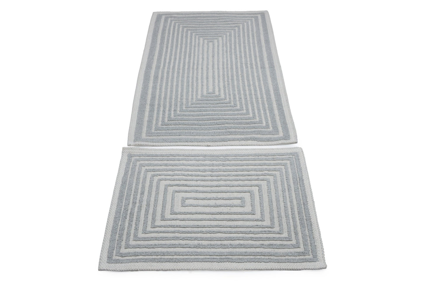 Set Covor Bumbac Frame Gri, 2 covoare, 55x100 cm - 1 bucata, 40x55 cm - 1 bucata