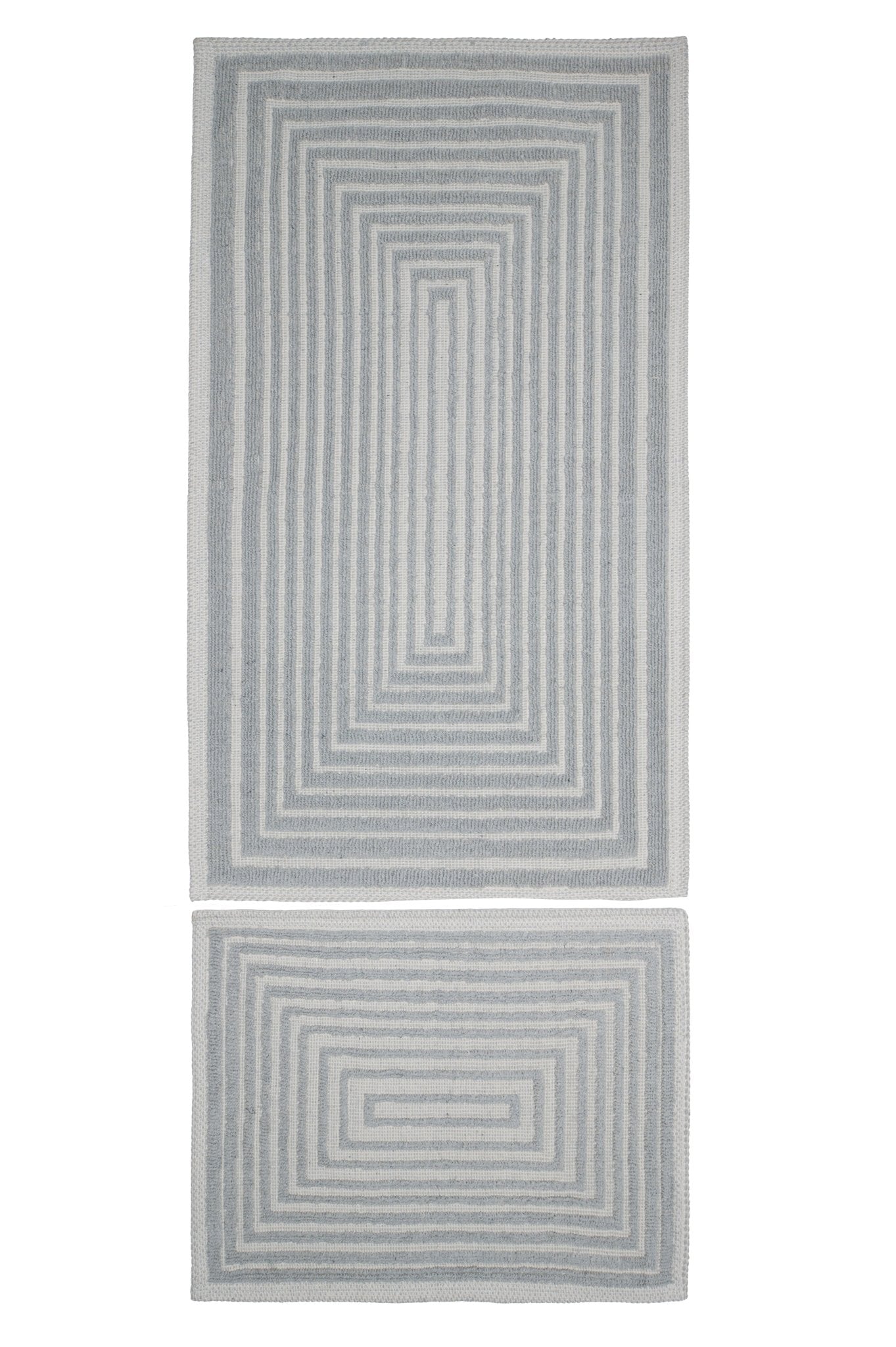 Set Covor Bumbac Frame Gri, 2 covoare, 55x100 cm - 1 bucata, 40x55 cm - 1 bucata