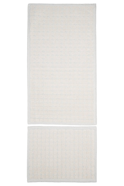 Set Covor Bumbac Pibo Bej, 2 covoare, 55x100 cm - 1 bucata, 40x55 cm - 1 bucata