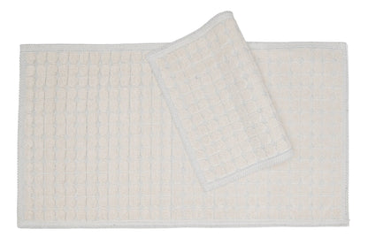 Set Covor Bumbac Pibo Bej, 2 covoare, 55x100 cm - 1 bucata, 40x55 cm - 1 bucata