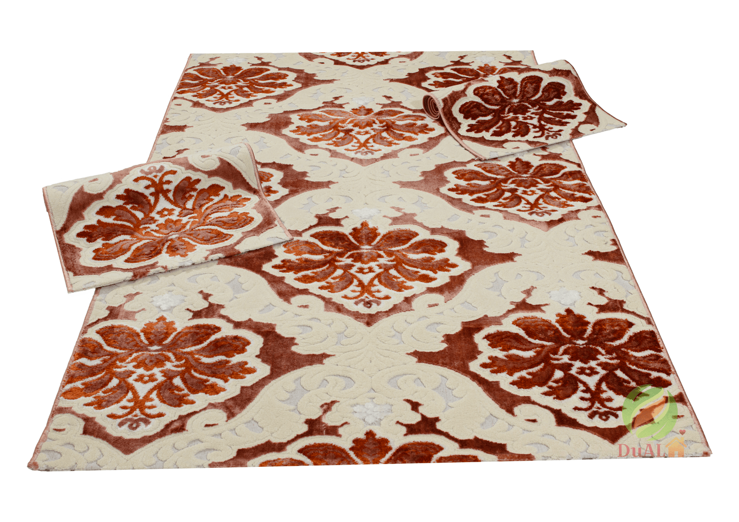 Set Covor Defne Baroca Roz, 3 covoare, 140x210 cm - 1 bucata, 60x120 cm - 2 bucati