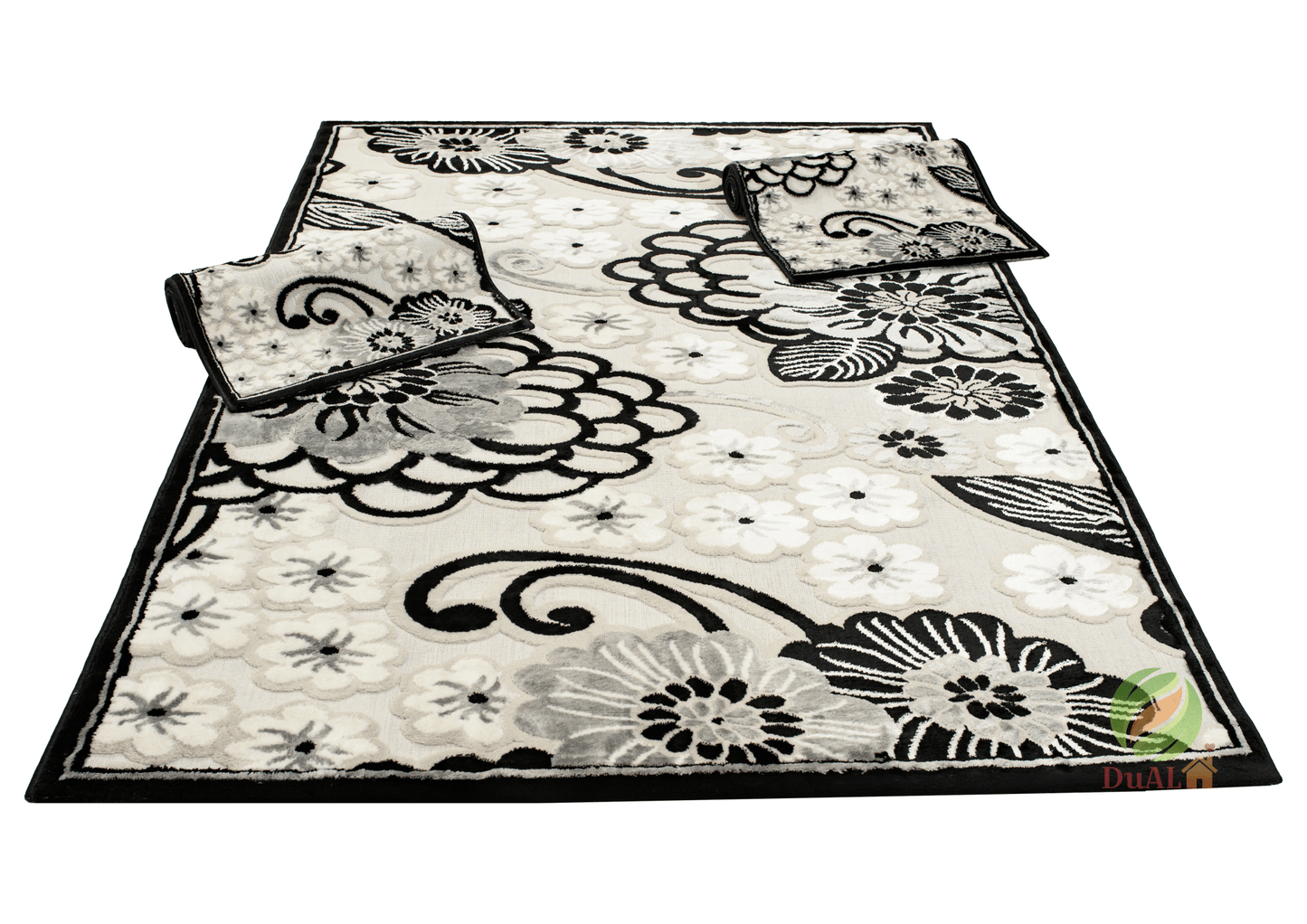 Set Covor Defne Carola Gri - Negru, 3 covoare, 140x210 cm - 1 bucata, 60x120 cm - 2 bucati