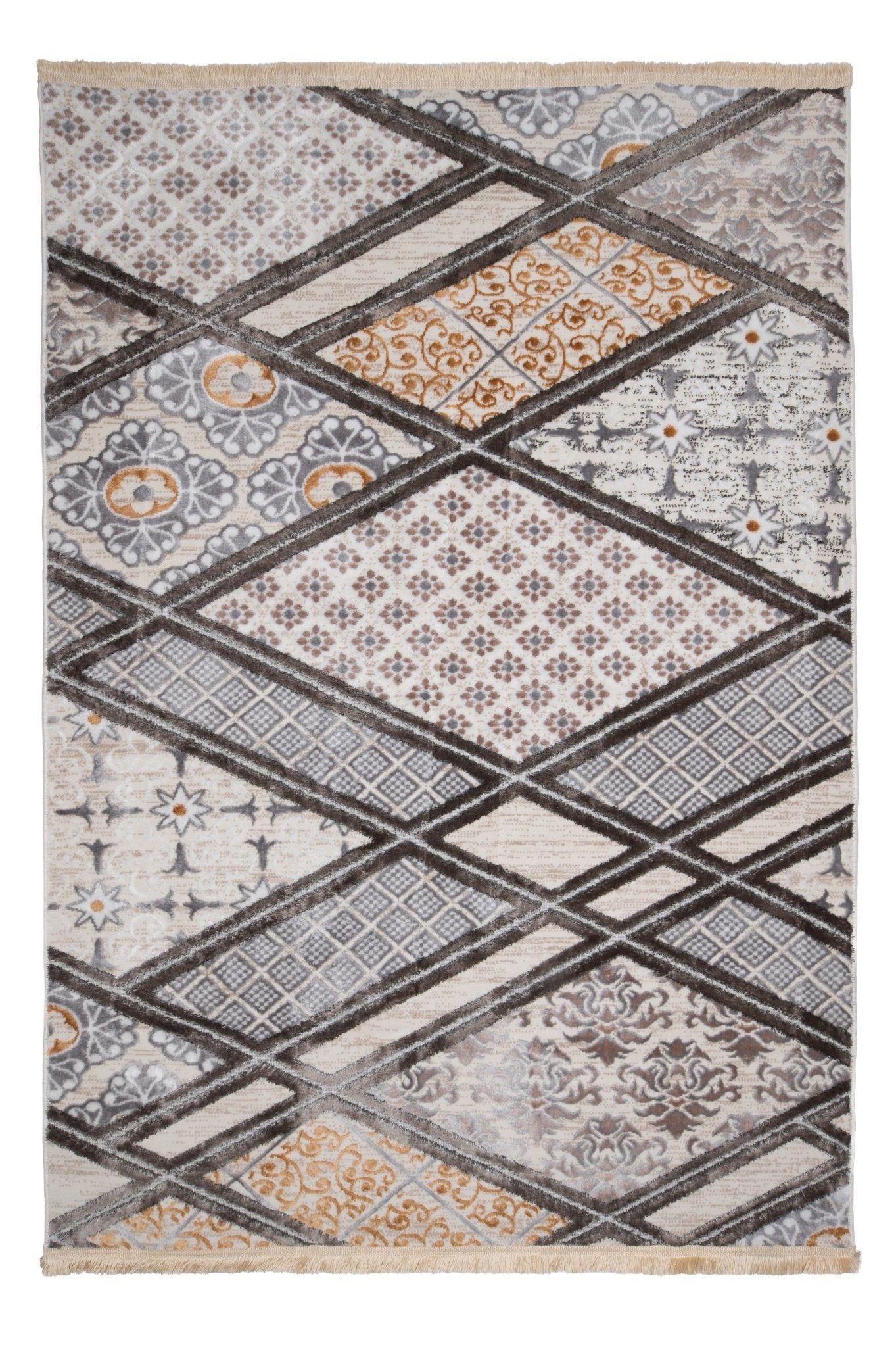 Set Covor Defne Dinamic Bej-Gri, 3 covoare, 140x210 cm - 1 bucata, 60x120 cm - 2 bucati