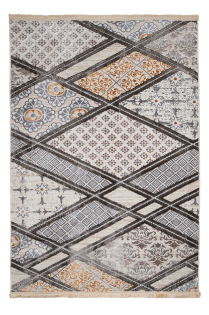 Set Covor Defne Dinamic Bej-Gri, 3 covoare, 140x210 cm - 1 bucata, 60x120 cm - 2 bucati