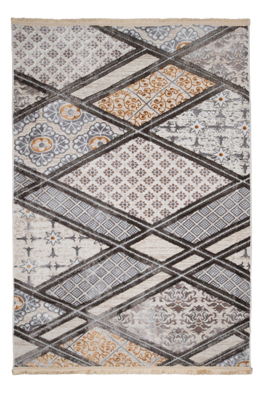 Set Covor Defne Dinamic Bej-Gri, 3 covoare, 140x210 cm - 1 bucata, 60x120 cm - 2 bucati