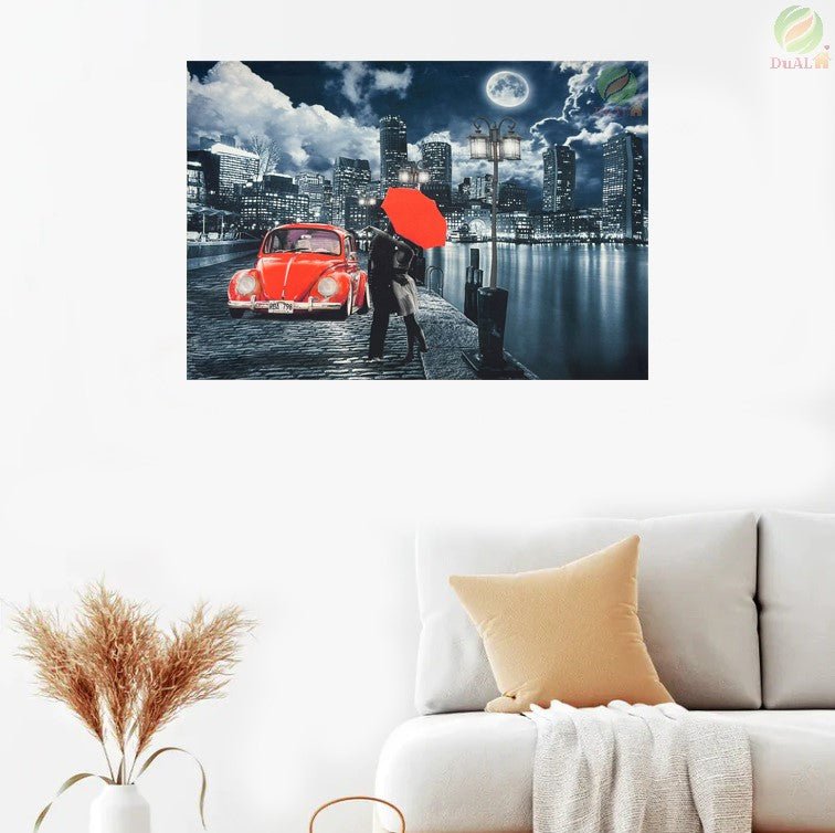 Tablou Canvas cu led, Cadru Romantic cu umbrela, Roșu