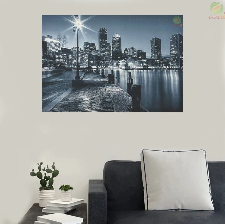 Tablou Canvas cu led, City Night, Gri