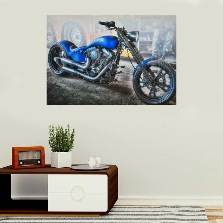 Tablou Canvas cu led, Motocicleta clasica, albastru