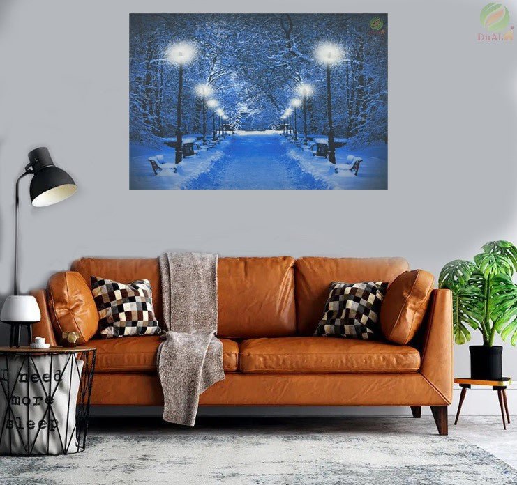 Tablou Canvas cu led, Peisaj Iarna, Albastru