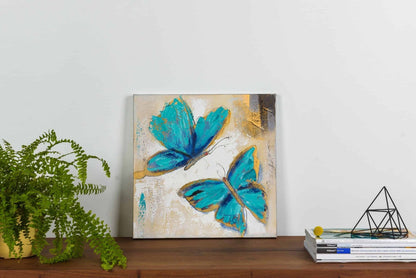 Tablou Pictat Manual Butterfly Albastru, 40x40 cm, FSC 100%