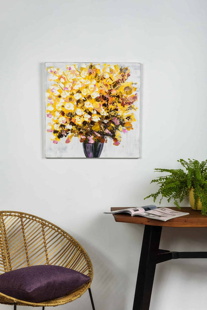 Yellow Geranium Hand Painted Painting, 60x60 cm, FSC 100%