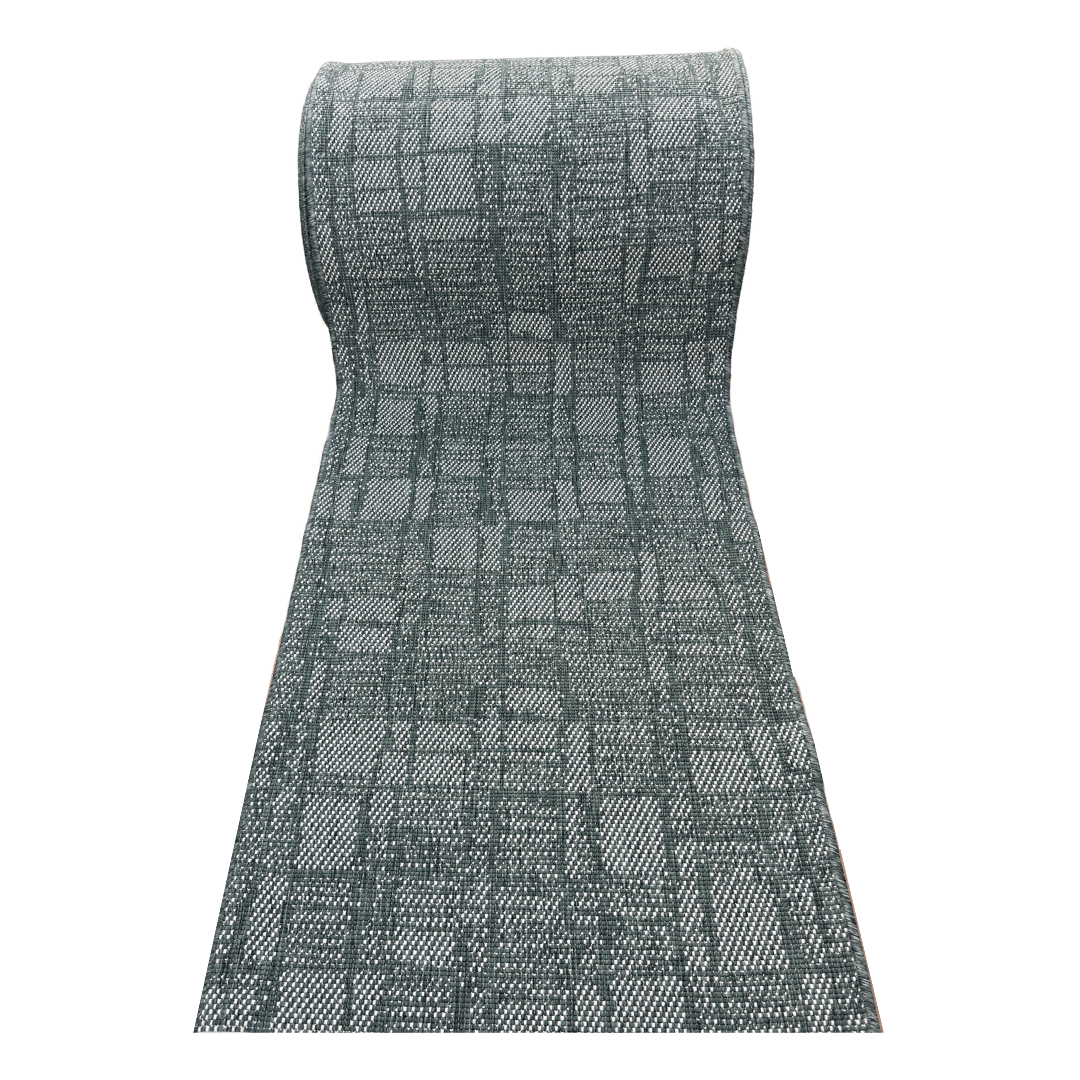 Traversa 80 cm covor interior/exterior reversibil alb/verde – model geometric, 2 fete