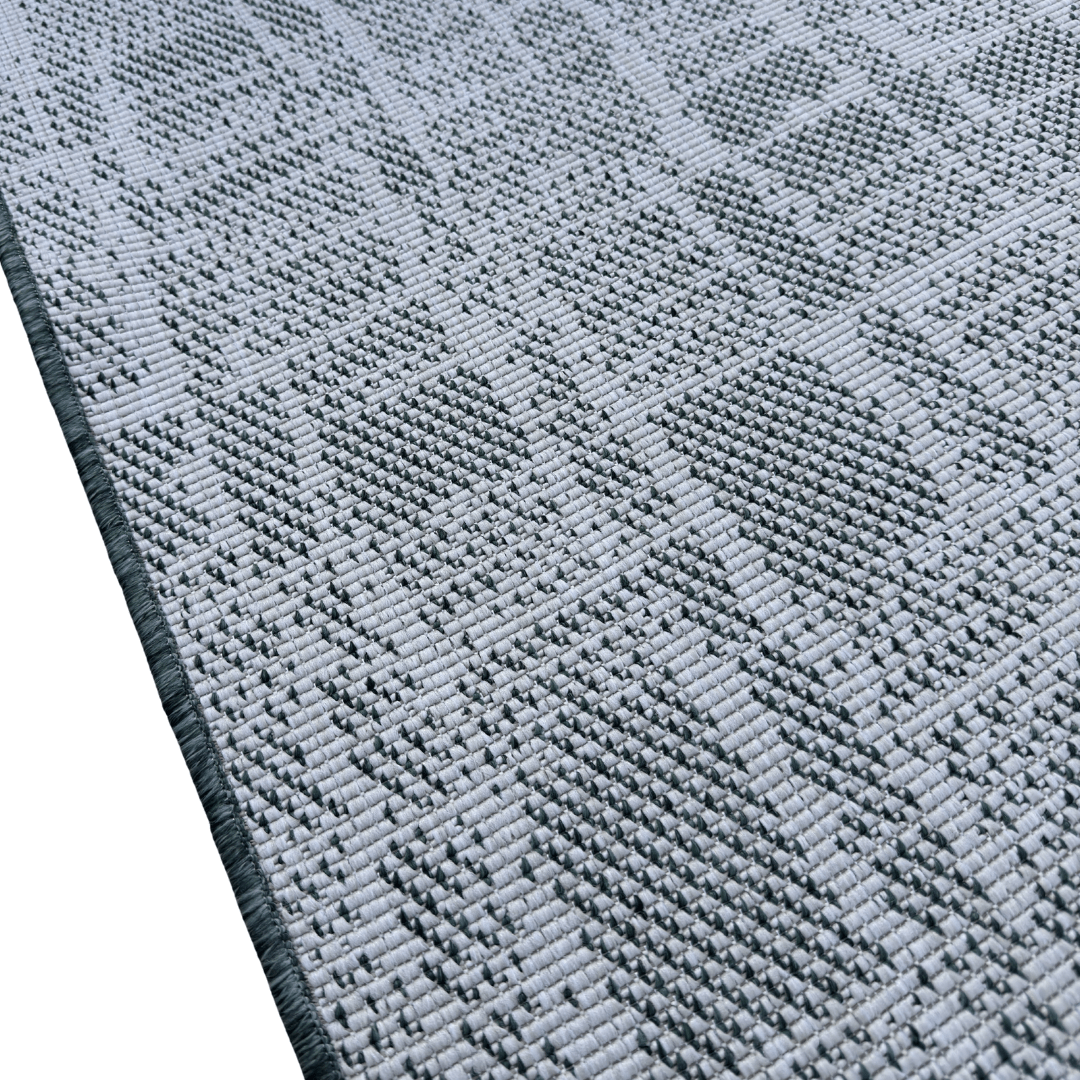 Traversa 80 cm covor interior/exterior reversibil alb/verde – model geometric, 2 fete