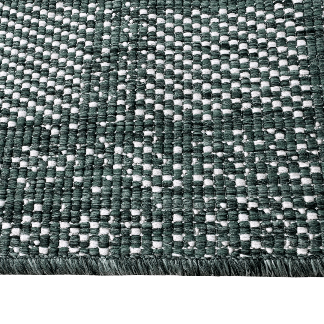 Traversa 80 cm covor interior/exterior reversibil alb/verde – model geometric, 2 fete