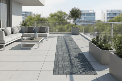 Traversa 80 cm covor interior/exterior reversibil alb/verde – model geometric, 2 fete